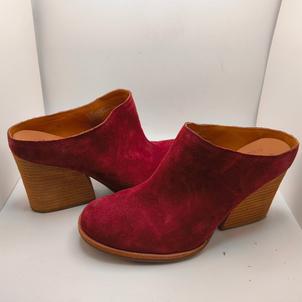 Wine Suede (dark red) Kork-Ease Mule Heels, size 8.5